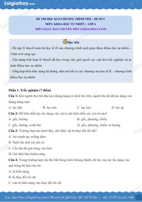 Đề thi học kì 2 KHTN 6 Chân trời sáng tạo - Đề 5